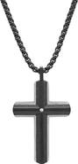 HMY JEWELRY Men's Black IP Stainless Steel Cross Pendant Necklace