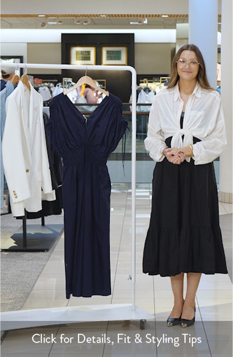 Cotton Poplin Ruched Tie Shoulder Dress, sales video thumbnail