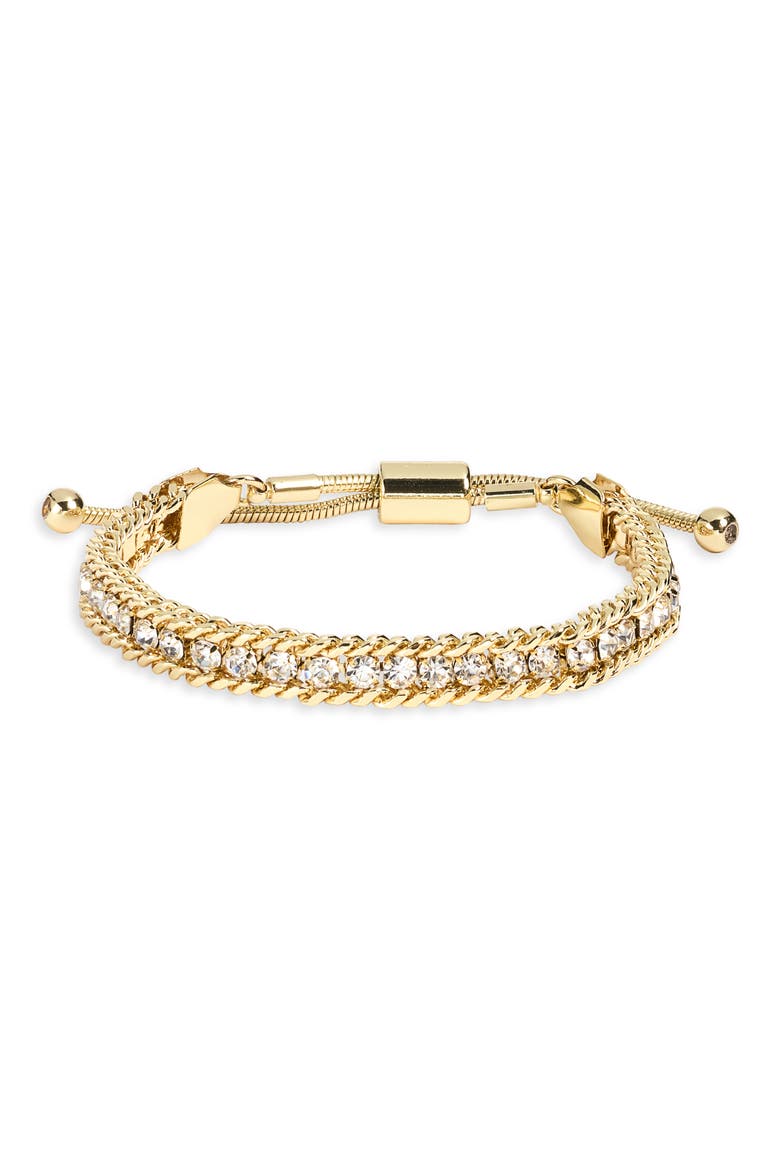 Crystal Curb Chain Adjustable Bracelet, Main, color, CLEAR- GOLD