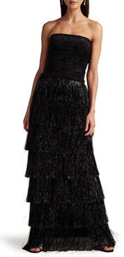 SHO by Tadashi Shoji Strapless Metallic Fringe Gown