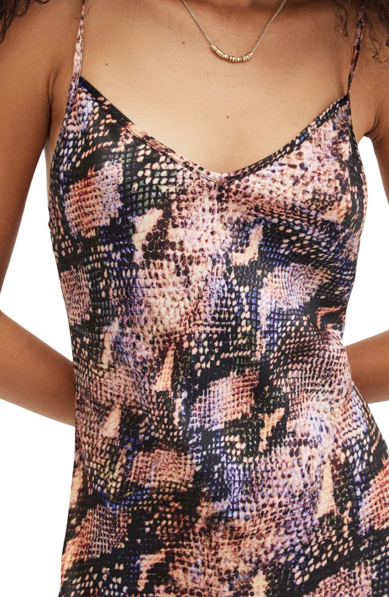 AllSaints Bryony Tahoe Snakeskin Print Slipdress, Alternate, color, Tan Brown