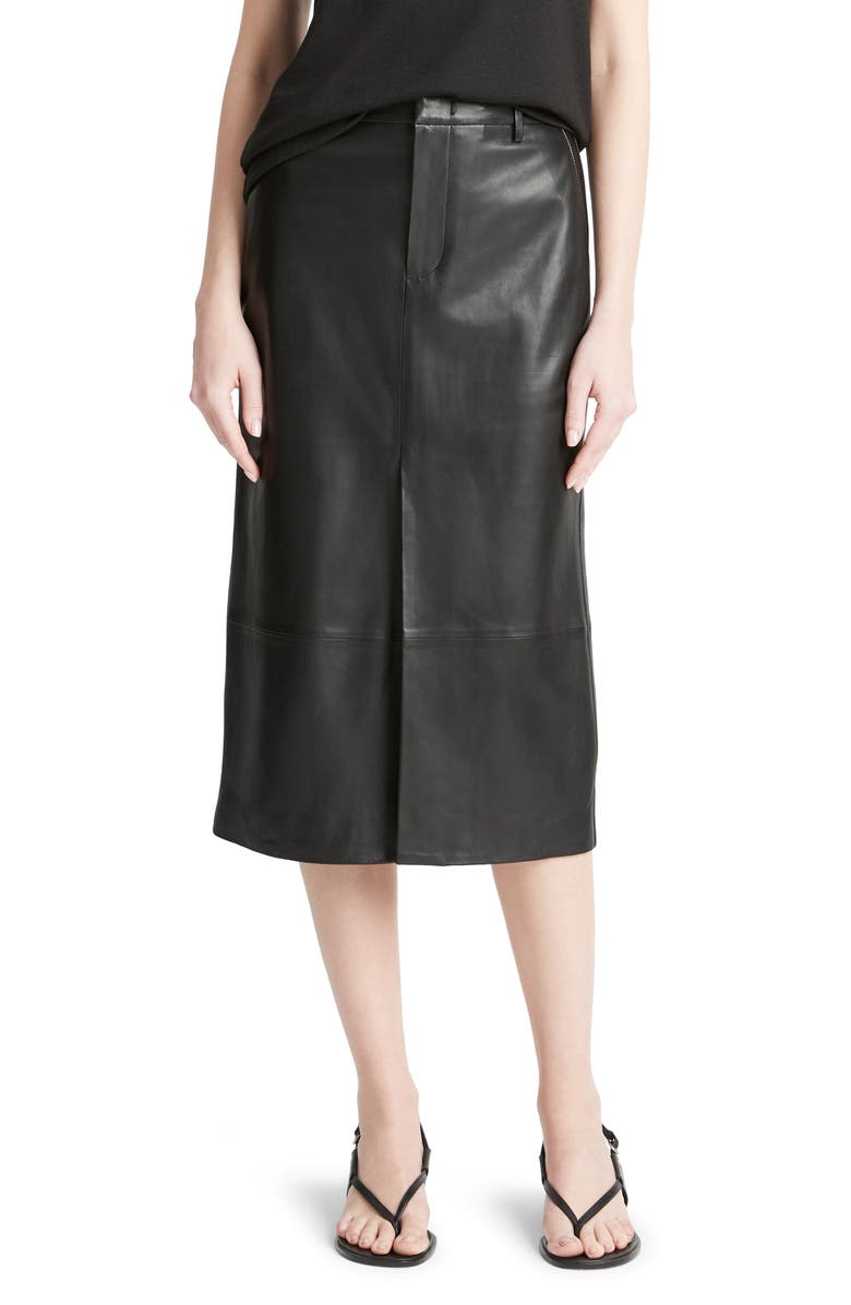 Vince Straight Fit Leather Midi Skirt, Main, color, 
