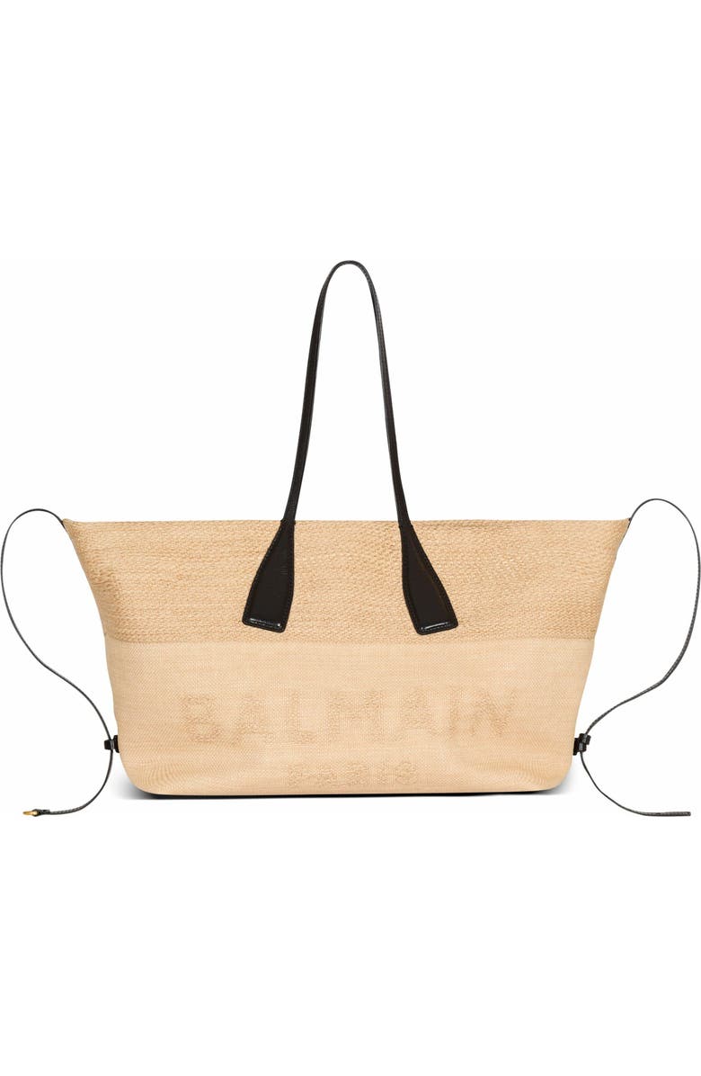 Balmain Track Raffia Tote Bag, Main, color, Brown