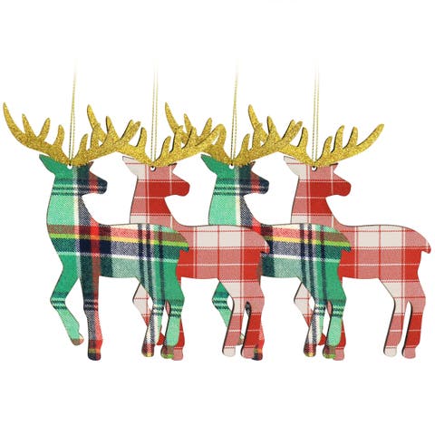 Holiday Reindeer Ornament 4 Piece Set in Red and Green