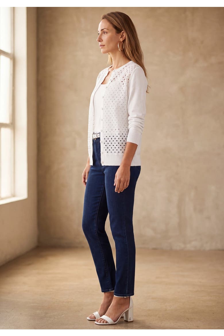 Fine Gauge Eyelet Cardigan, Alternate, color, WHITE