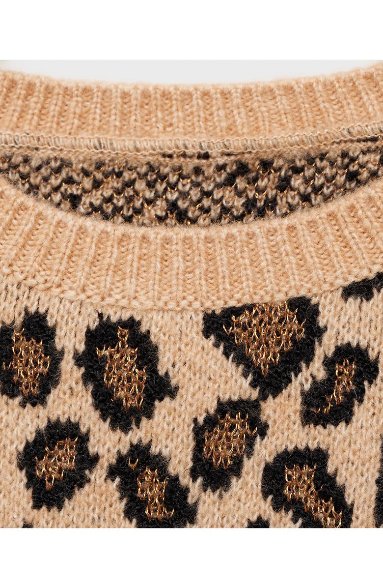 MANGO Metallic Leopard Jacquard Short Sleeve Sweater, Alternate, color, Brown