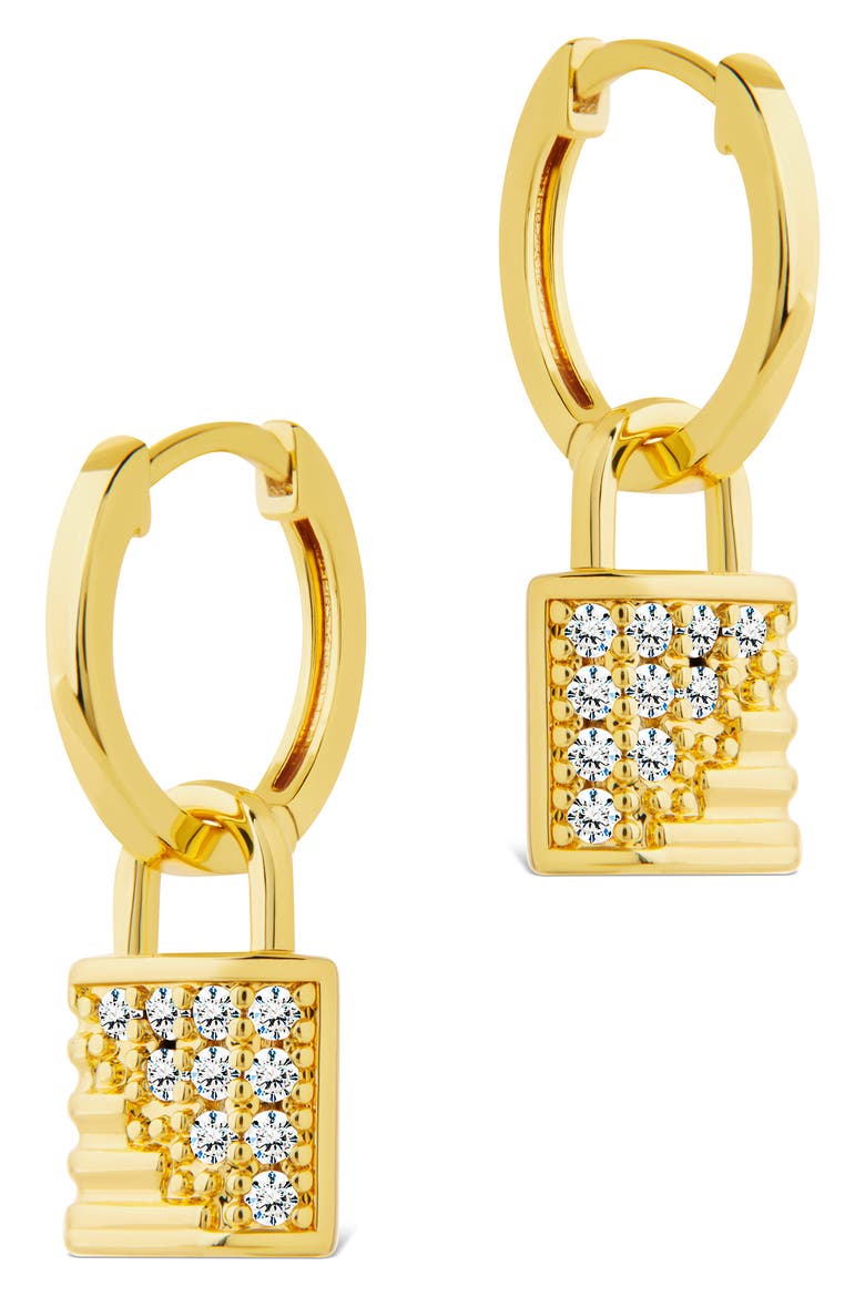 Lilian Cubic Zirconia Lock Hoop Earrings, Alternate, color, GOLD