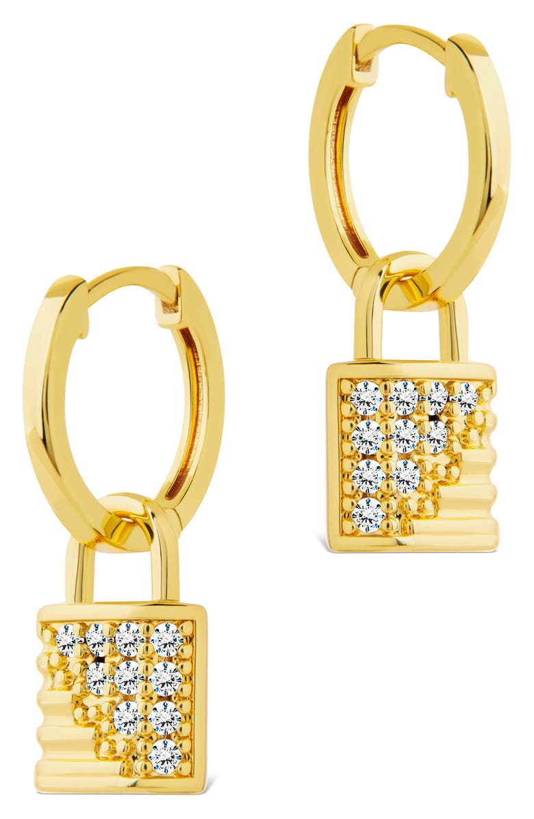 Sterling Forever Lilian Cubic Zirconia Lock Hoop Earrings, Alternate, color, Gold