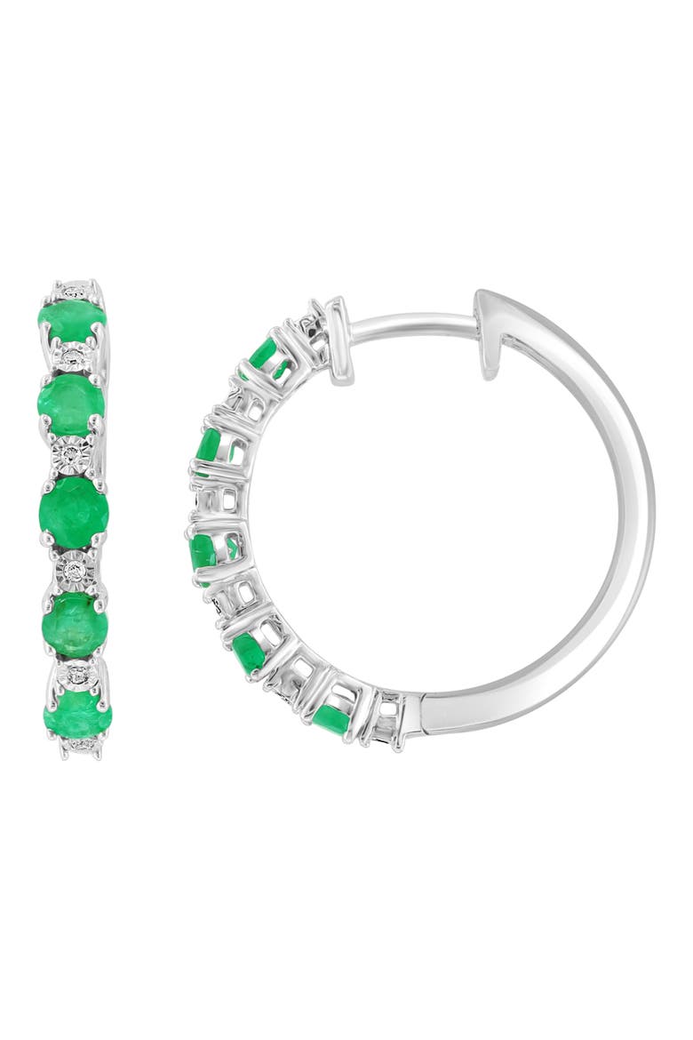 Emerald and Diamond Hoop Earrings, Main, color, GREEN