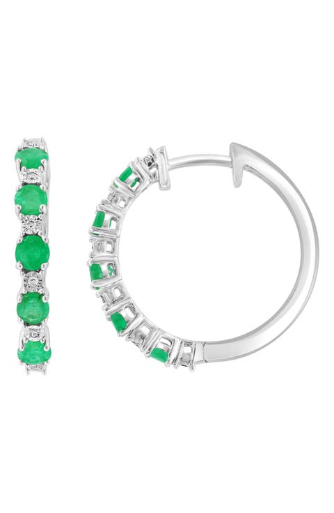 Emerald and Diamond Hoop Earrings