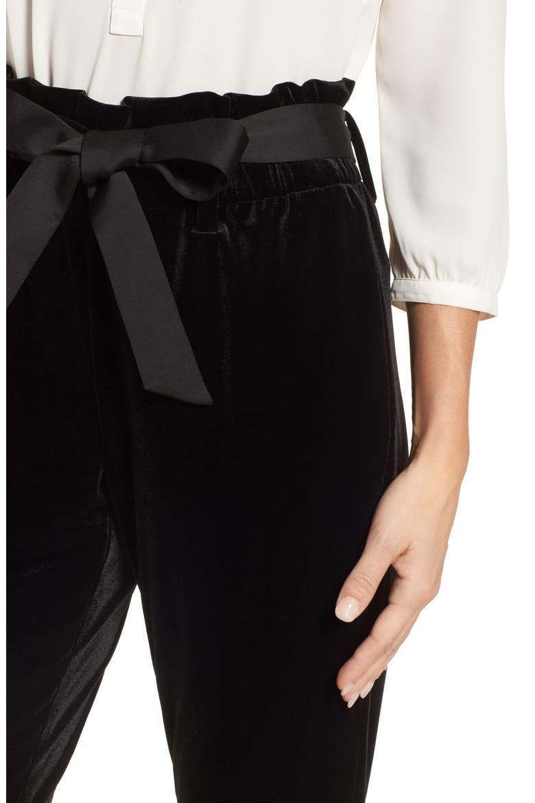 Tie Waist Velvet Pants, Alternate, color, BLACK