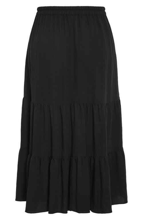 City Chic Breezy Tie Waist Tiered Maxi Skirt In Black