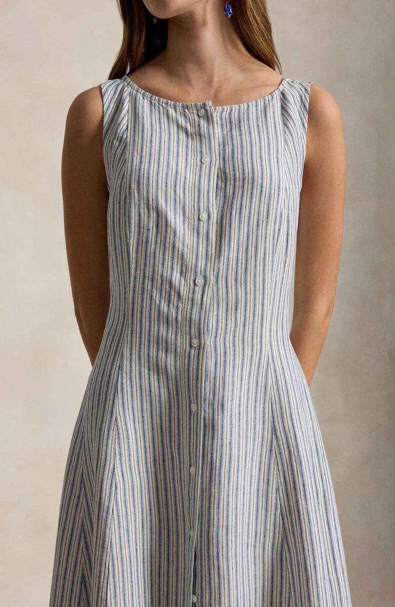 Polo Ralph Lauren Stripe Panel Linen Dress, Alternate, color, Navy-Light Blue Multi
