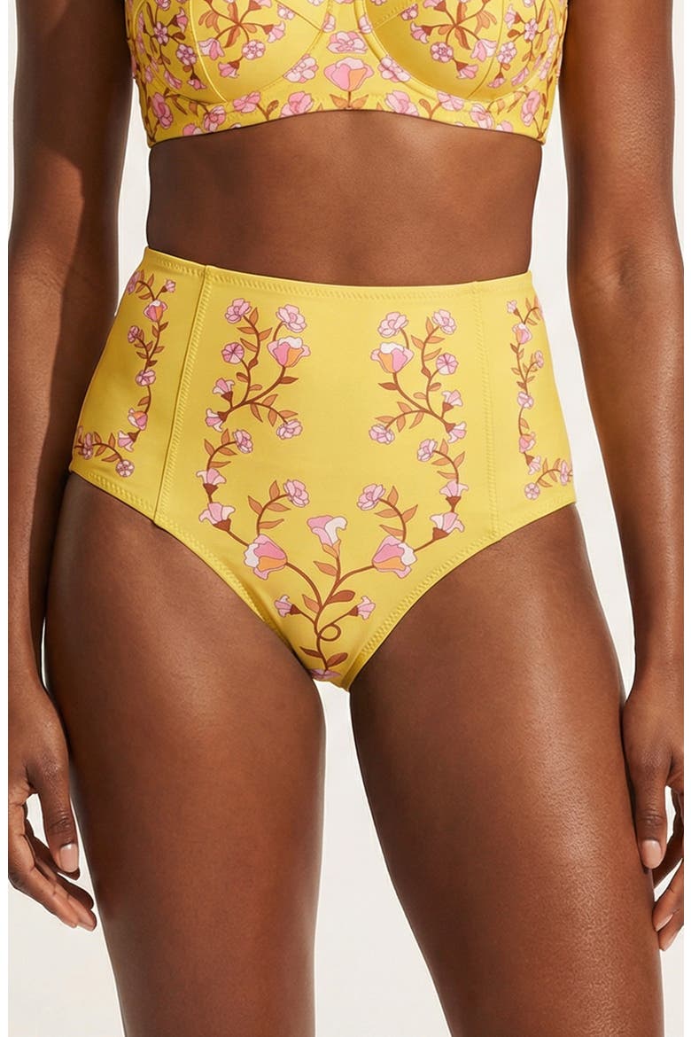 Yellow Bloom High Waisted Bikini Bottom, Main, color, Yellow