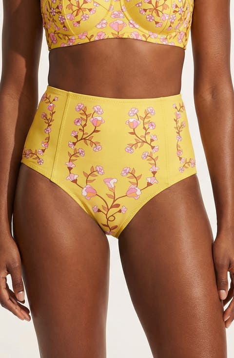 Yellow Bloom High Waisted Bikini Bottom
