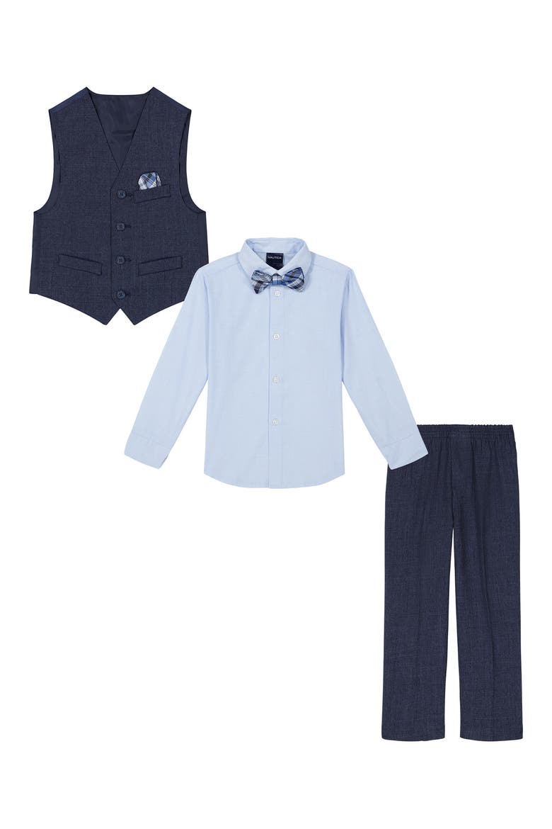 Kids' Striated Button-Up Shirt, Vest, Bow Tie & Pants Set, Alternate, color, TANZANITE