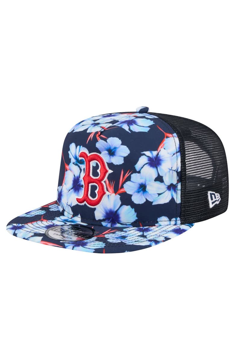 New Era Men's New Era Navy Boston Red Sox Adventure Pattern Golfer Trucker Snapback Hat, Main, color, 