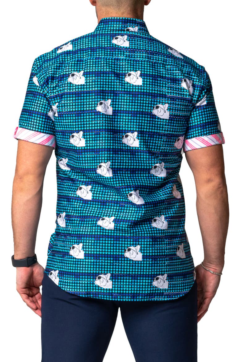 Galileo Dog Dream Regular Fit Short Sleeve Button-Up Shirt, Alternate, color, BLUE