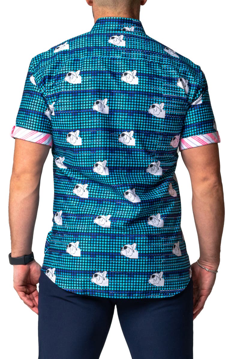 Maceoo Galileo Dog Dream Regular Fit Short Sleeve Button-Up Shirt, Alternate, color, Blue