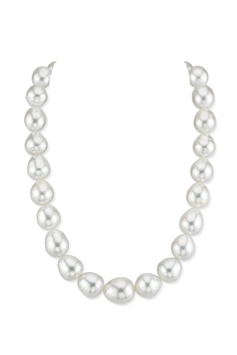 11-13mm White South Sea Drop Oval Pearl Necklace - AAA Quality, Main, color, White Gold Clasp
