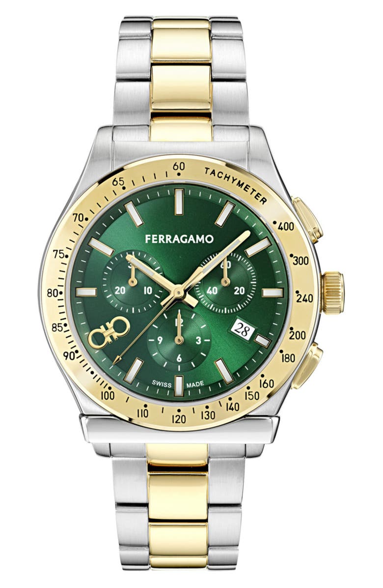 FERRAGAMO 1927 Chronograph Bracelet Watch, 42mm, Main, color, Two Tone Green