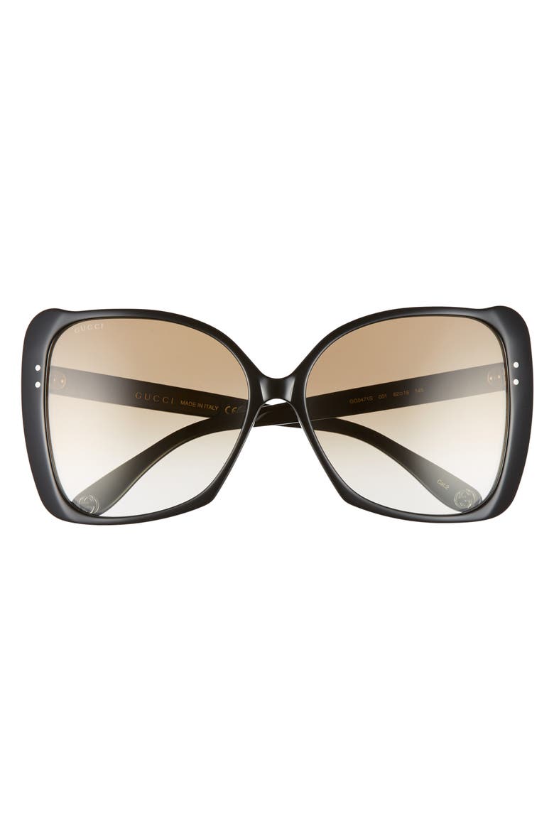 62mm Oversize Butterfly Sunglasses, Alternate, color, SHINY BLACK/ BROWN GRADIENT