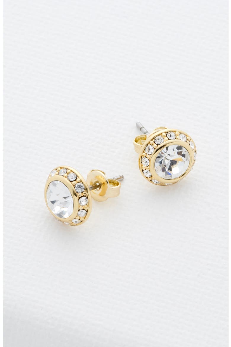 Soletia Solitaire Crystal Halo Stud Earrings, Alternate, color, GOLD TONE CLEAR CRYSTAL