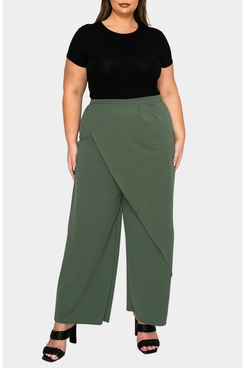 Ivy Faux Wrap Pants, Alternate, color, DARK SAGE
