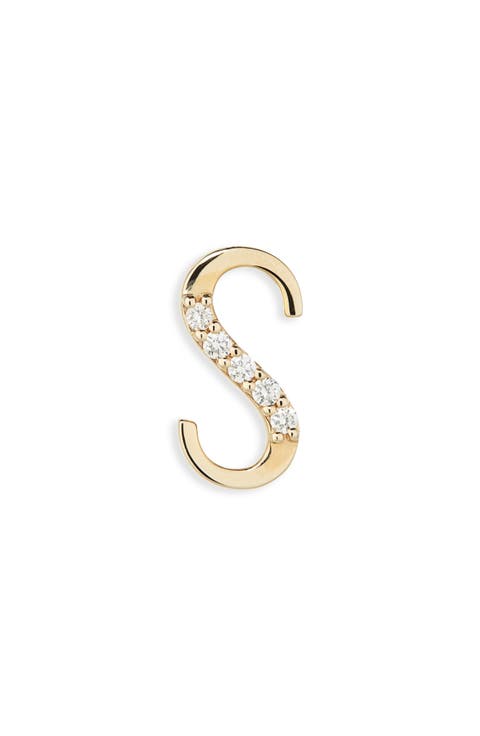 14K Gold Diamond Initial Single Stud Earring