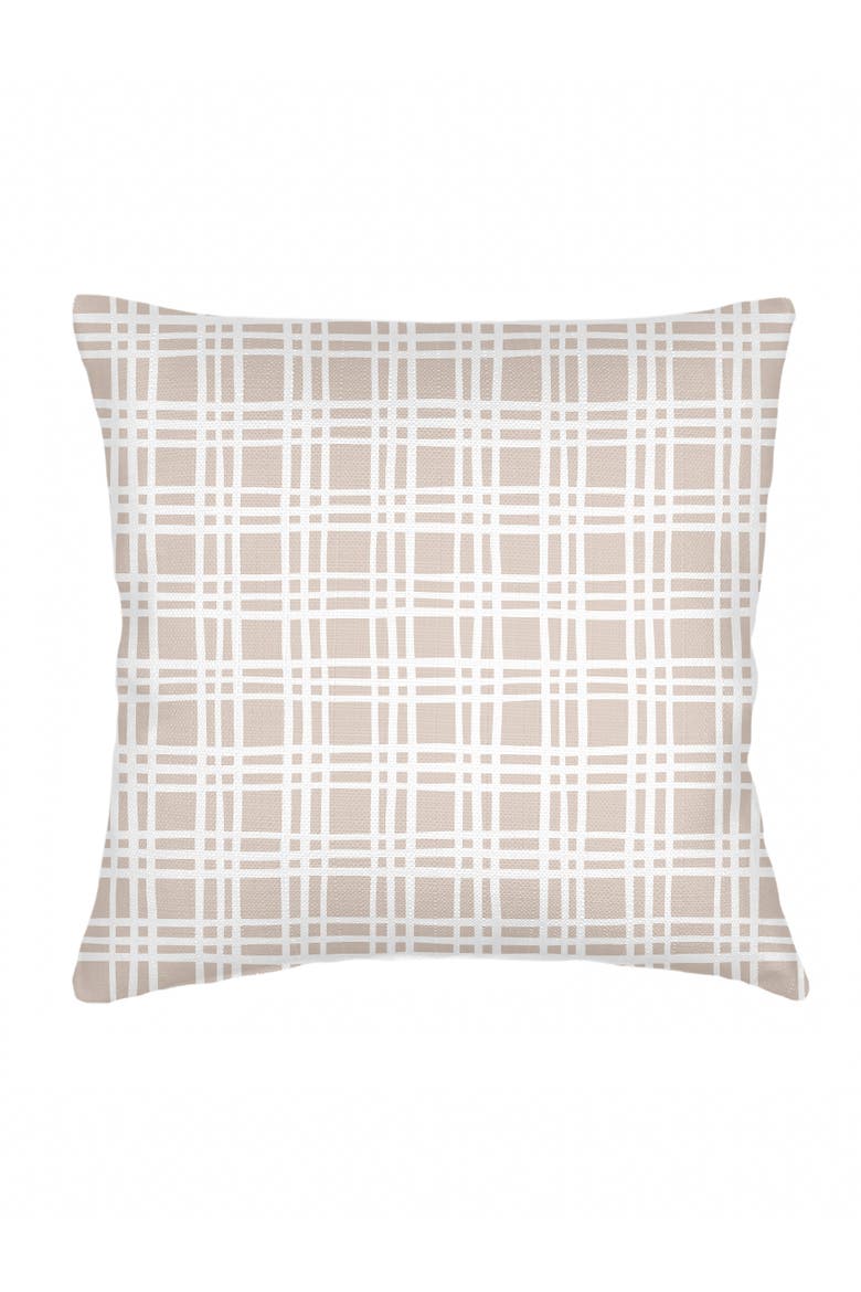 Estate Plaid Linen Pillow with Down Insert, Alternate, color, Beige