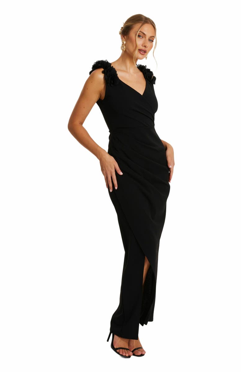 QUIZ Scuba Crepe Strap Trim Ruched Maxi Dress, Alternate, color, 