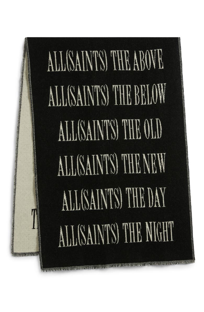 AllSaints Varsity Woven Wool Blend Scarf, Alternate, color, Black
