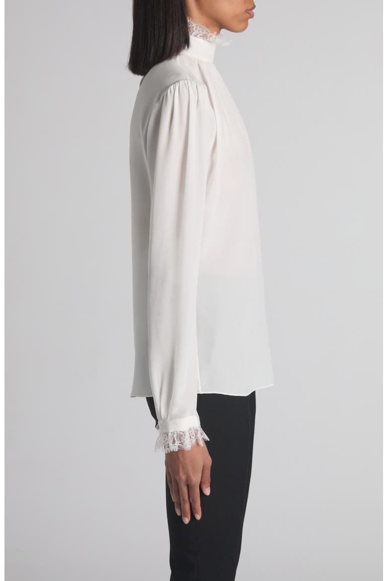 Lace Insert Silk Crêpe de Chine Top, Alternate, color, LIGHT IVORY