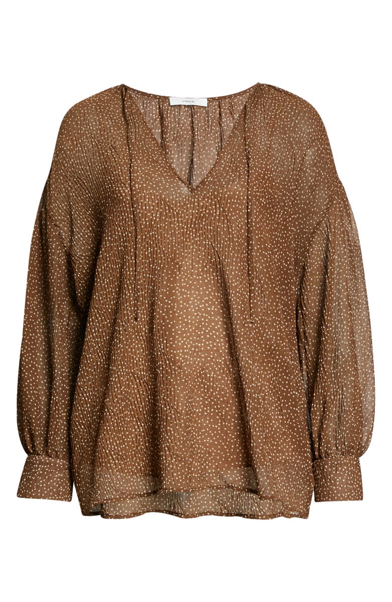 Vince Starry Dot Shirred Split Neck Blouse, Alternate, color,