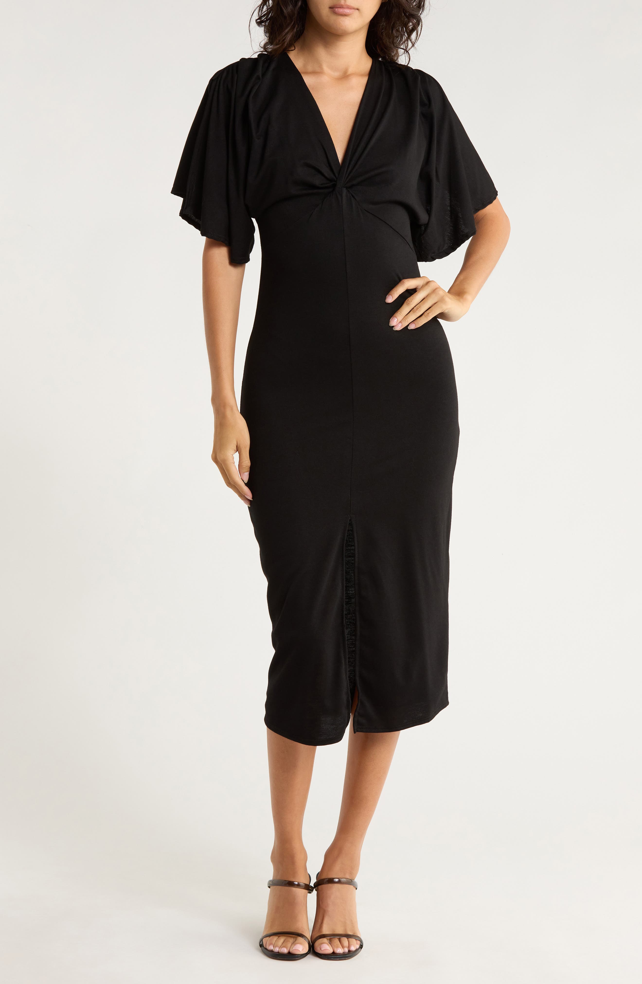 GO COUTURE Flutter Sleeve Midi Dress