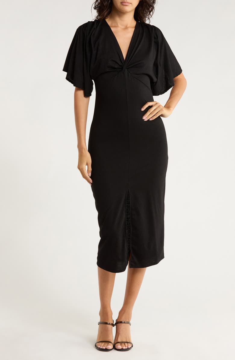 GO COUTURE Flutter Sleeve Midi Dress, Main, color, Black