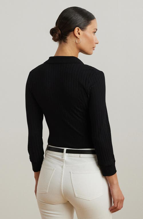 Ralph Lauren Lauren Three Quarter Sleeve Rib Polo In Black