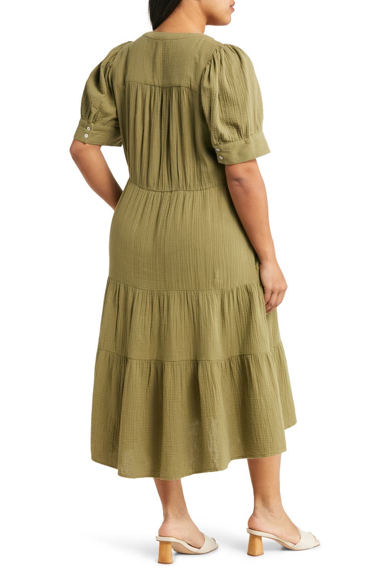 Lightspun Tiered Button Front Midi Dress, Alternate, color, TUNDRA