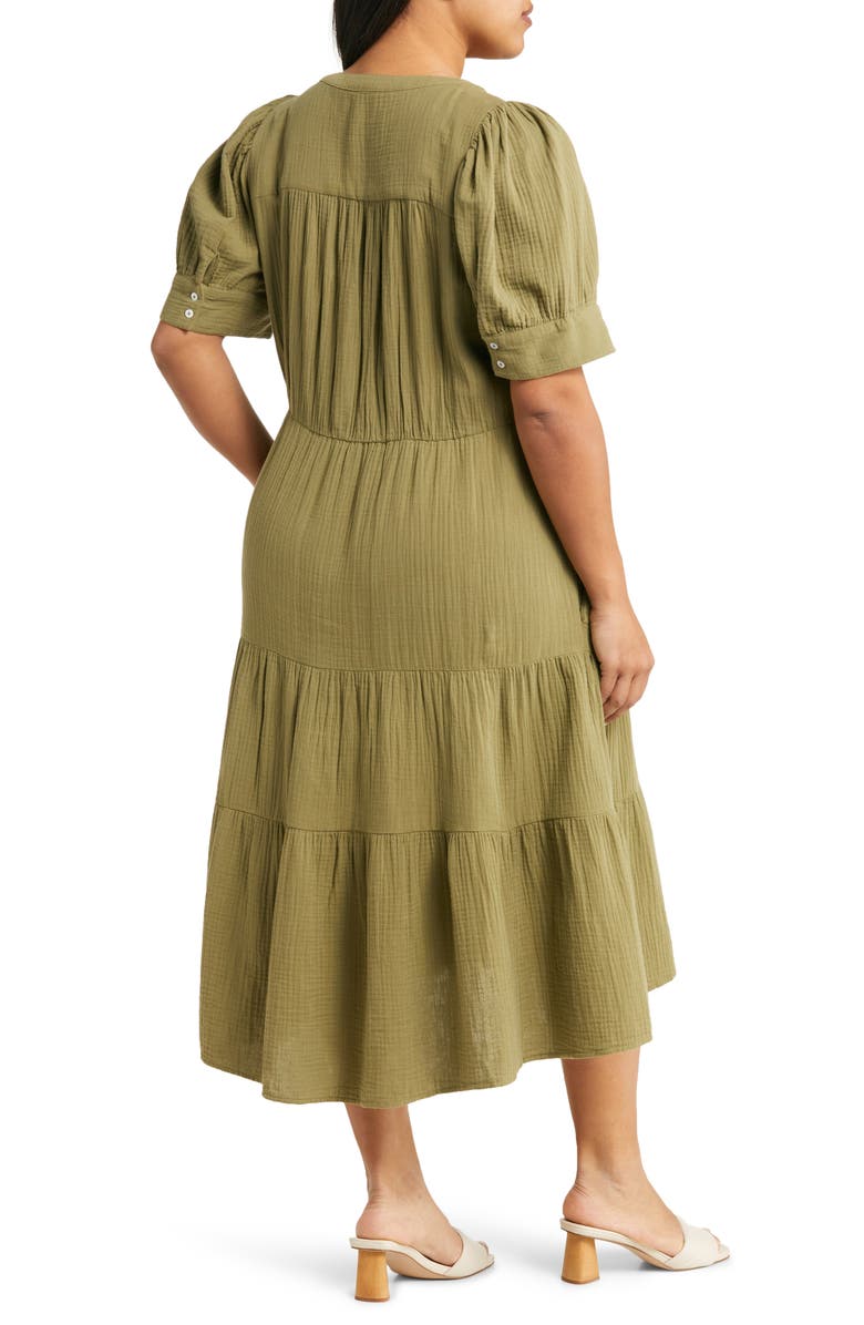 Madewell Lightspun Tiered Button Front Midi Dress, Alternate, color, Tundra