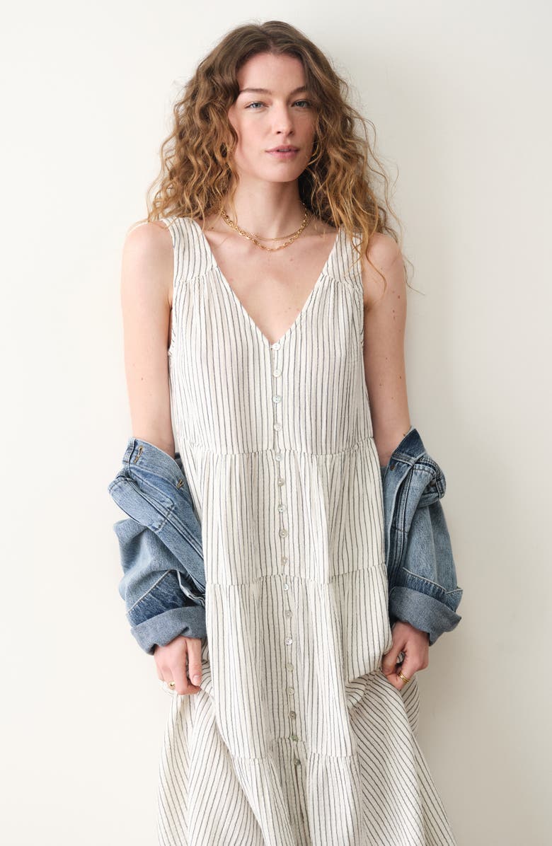 Marine Layer Corinne Stripe Sleeveless Organic Cotton Maxi Dress, Alternate, color, Black Mini Stripe