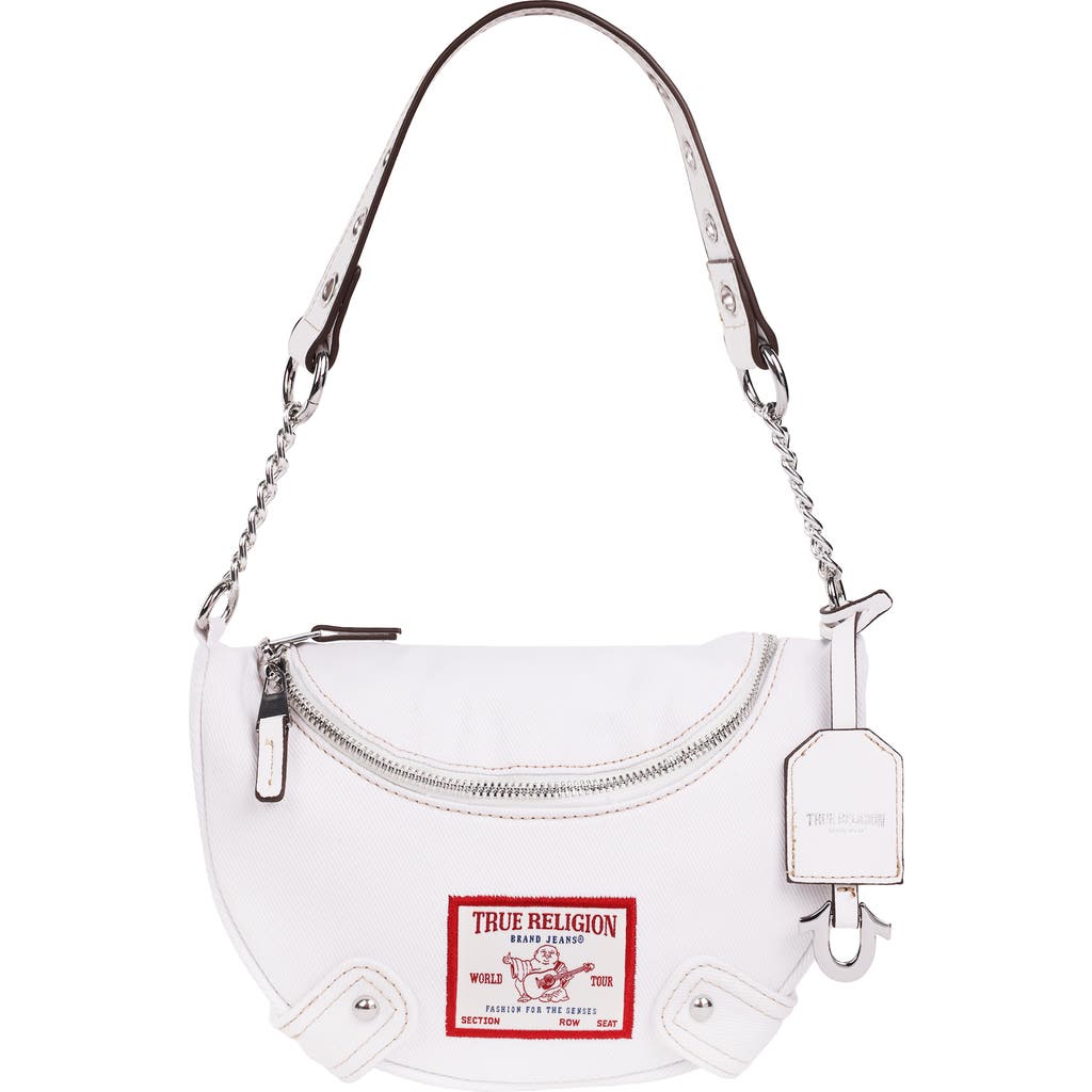 True Religion Chain Handle Denim Hobo In White