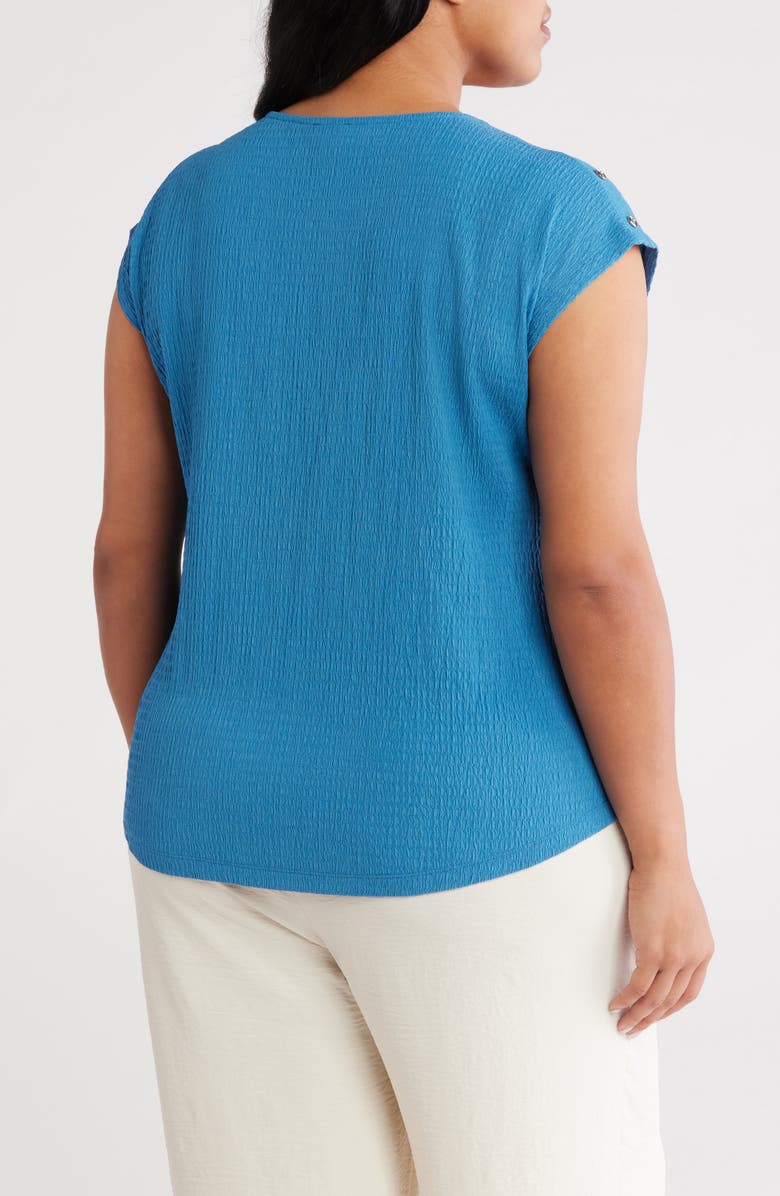 Jones New York Button Accent Cap Sleeve Top, Alternate, color, Mystic Blue