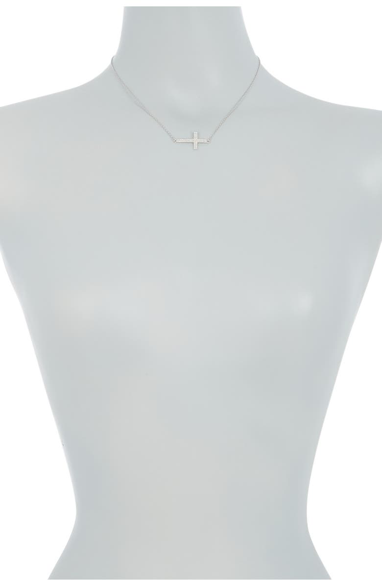 SAVVY CIE JEWELS Sterling Silver Pave CZ Sideways Cross Necklace, Alternate, color, 