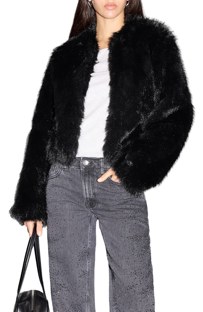 MANGO TEEN Crop Faux Fur Coat, Main, color, 