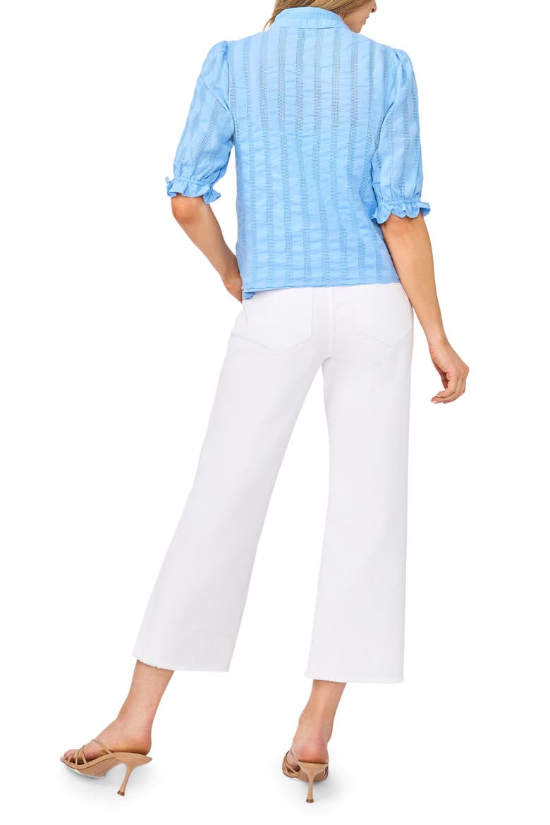 Sheer Stripe Puff Sleeve Button-Up Shirt, Alternate, color, FROZEN FJORD