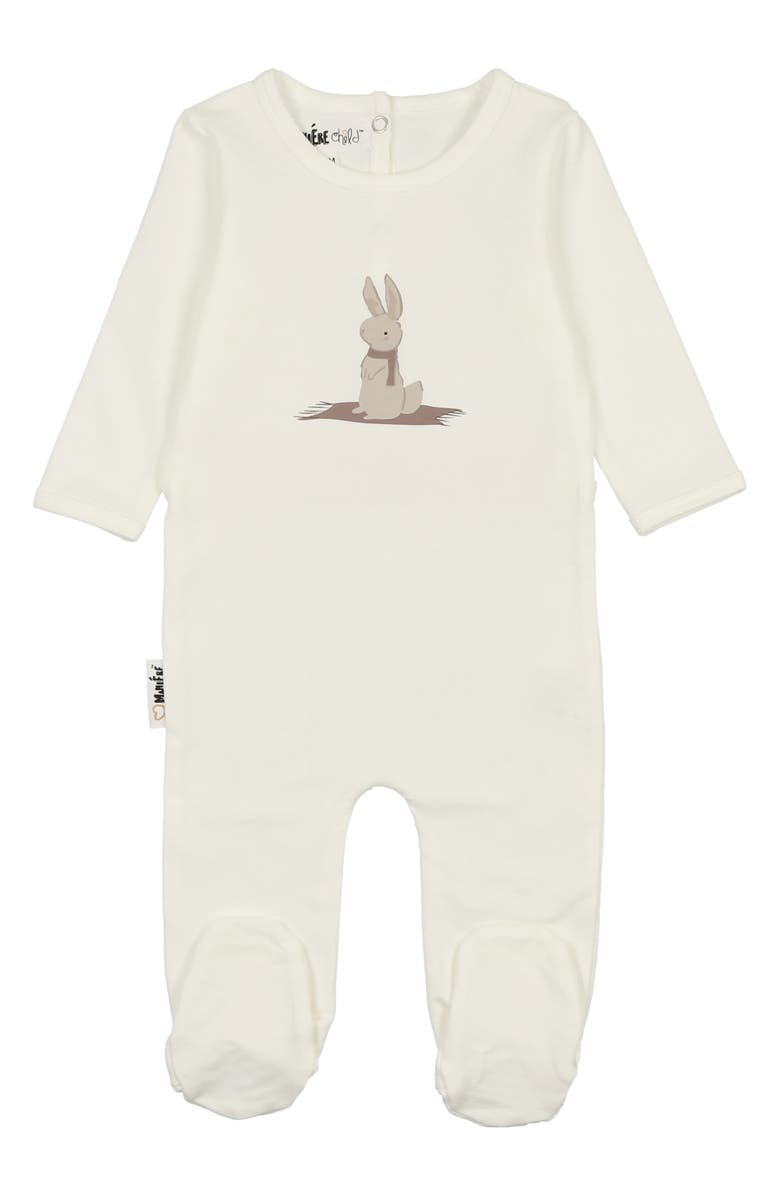 Manière Snow Bunny Cotton Blend Footie, Main, color,