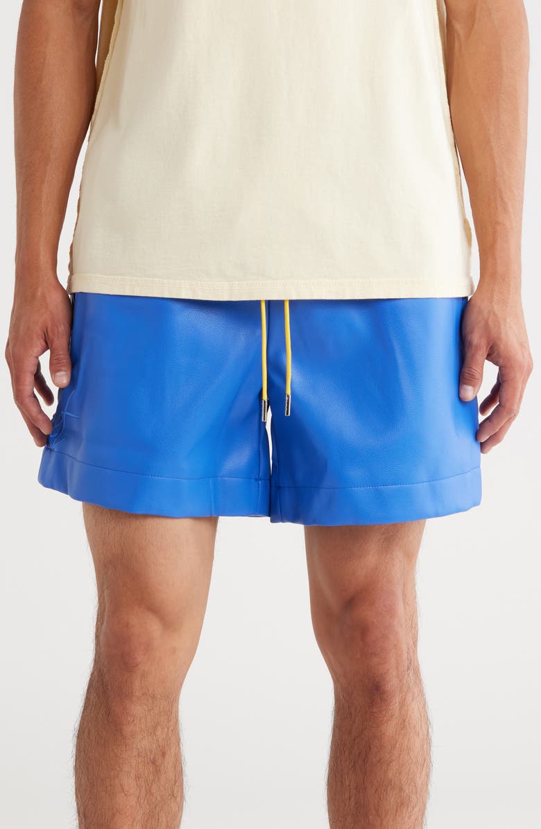 DIET STARTS MONDAY Script Faux Leather Drawstring Shorts, Main, color,