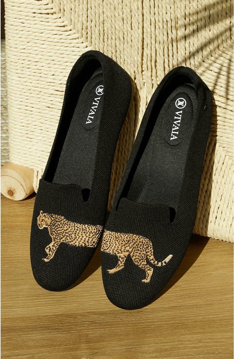 VIVAIA Round-Toe Embroidered Loafers, Alternate, color, Black - Cheetah