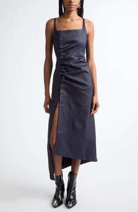 Leather Snap Ruched Dress