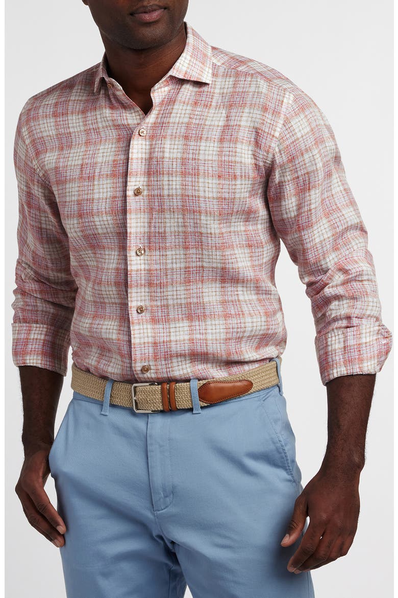 Linen Check Sport Shirt, Alternate, color, RED/ MULTI